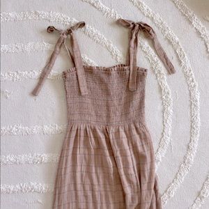 Gauze Ginger Plaid Sundress, Ruched Tube Top with Ties Midi Length w/ Front Slit